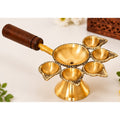 Large 5-Cup Aarti Diya with Wooden Handle – KARNIKAA Large 5 Cup Aarti Diya 01
