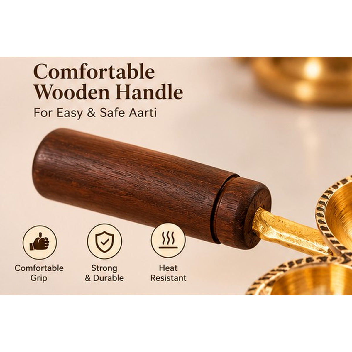 Large 5-Cup Aarti Diya with Wooden Handle – KARNIKAA Large 5 Cup Aarti Diya 04