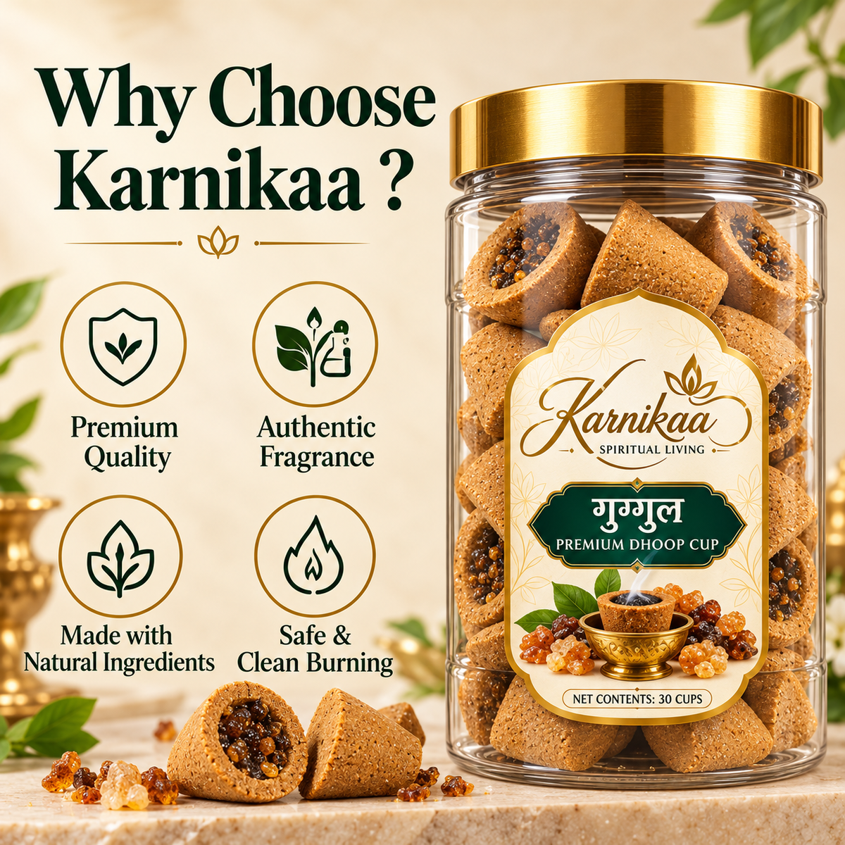 KARNIKAA Sambrani Dhoop Cups – Guggal & 4-in-1 Varieties | Pack of 30