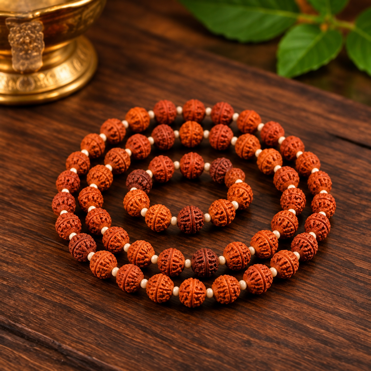Rudraksha Mala – Rudraksha Malaon Wooden Table