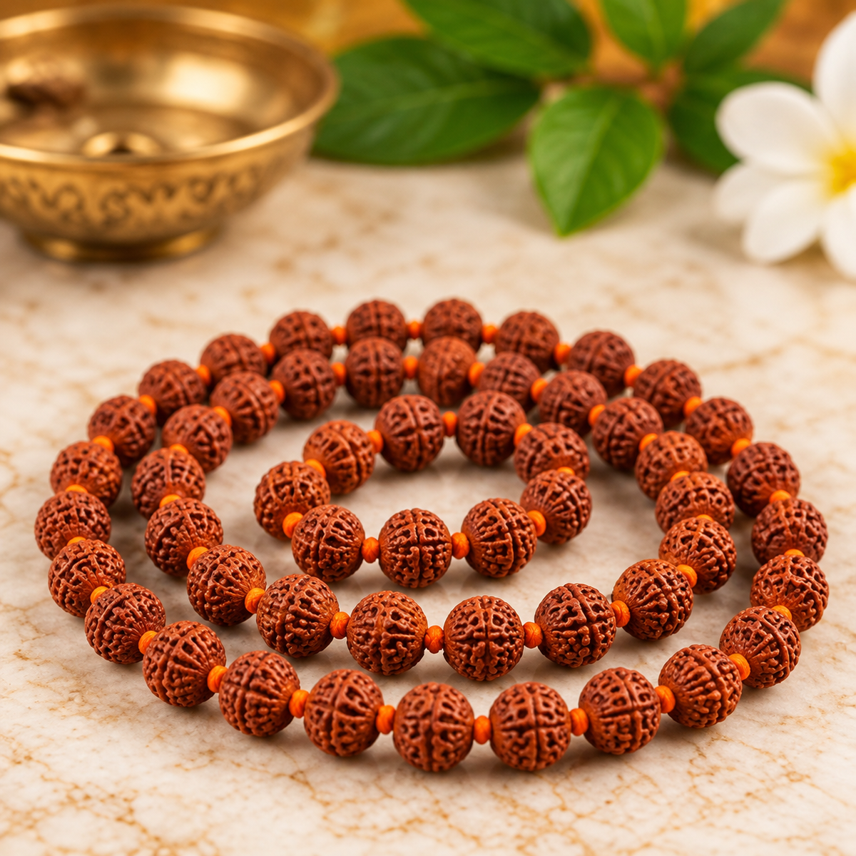 Rudraksha Mala – Small Rudraksha Mala Spiralon Marble
