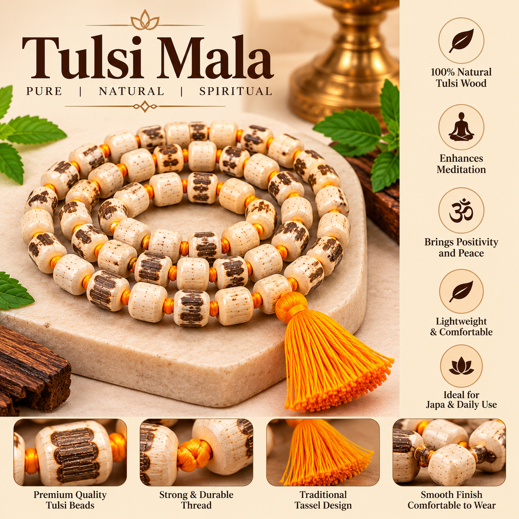 100% Pure Tulsi Mala – Tulsi Mala Spiritual Product Infographic