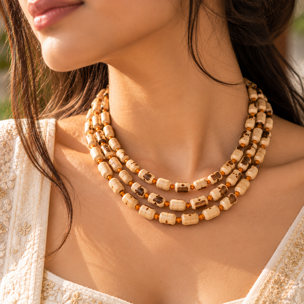 100% Pure Tulsi Mala – Warm Glow Wooden Bead Necklace